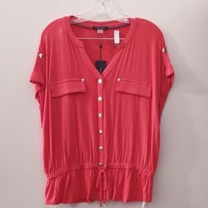 Tommy Hilfiger Pink Short Sleeve Tie Front Blouse